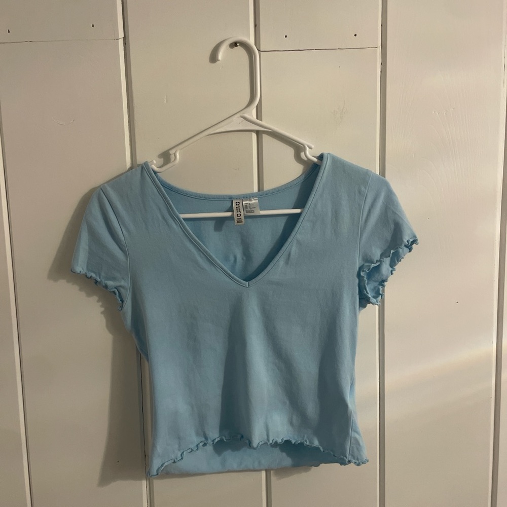 Light Blue V-Neck Women's Top